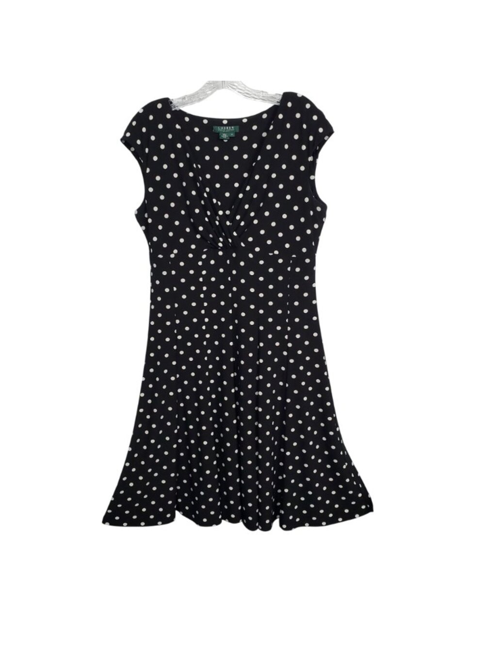 LRL Ralph Lauren Size 14 Dress Polka Dot Fit Flare Classic V-neck Twist Pull On - Picture 2 of 11